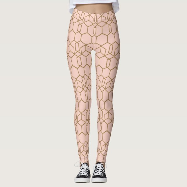 Legging Peach Blush e Dourado Glam Geométrico do Boho Mode (Frente)