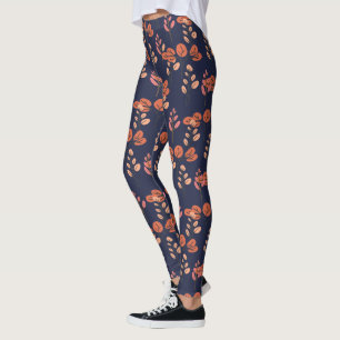 Legging Peach e Marinho Moderno Padrão Floral