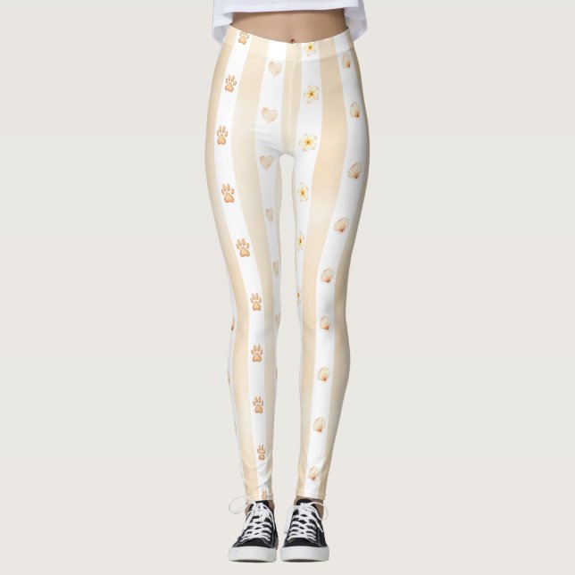 Legging Peach e White Stripe - Corações, Flor, Impressão d (Frente)