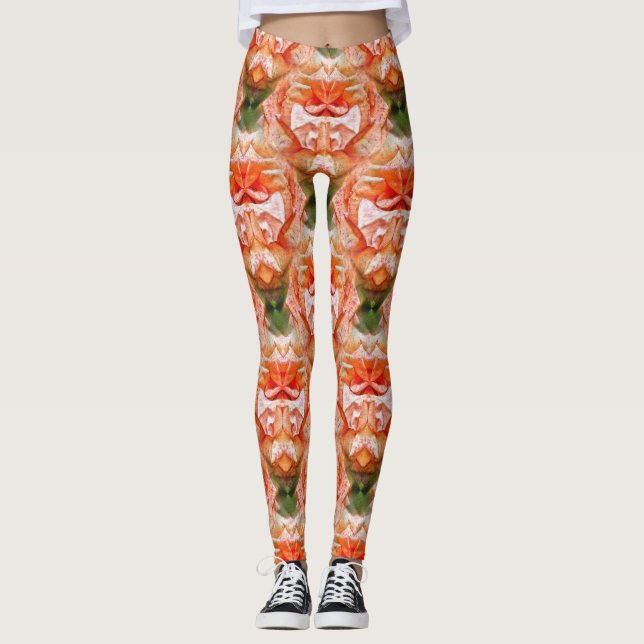 Legging Peach Rosa Flower Abstrato-Art Patterno (Frente)