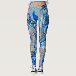 Legging Peacock Blue e Silver Marbled Abstrato