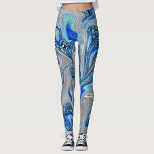 Legging Peacock Blue e Silver Marbled Abstrato