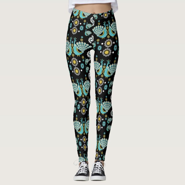 Legging Peacock Peafowl Bird Folk Art (Frente)