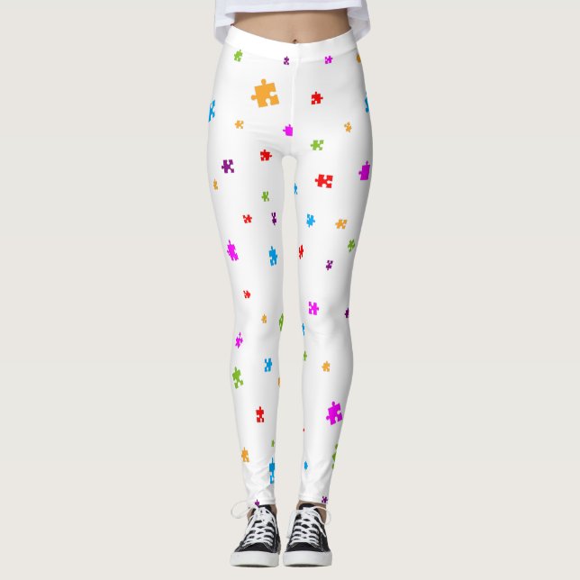 Legging Peças Quebra-cabeça de Autismo Colorido Arco-Íris  (Frente)