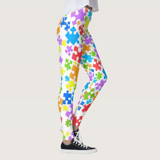 Legging Peças Quebra-cabeça de Autismo de Cor de Pastel Gr (Direita)