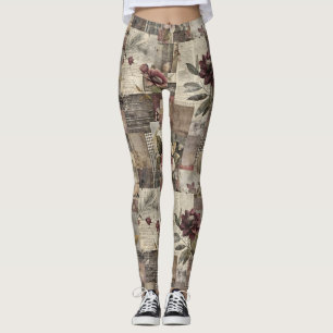 Legging Pedaço Floral da Cabana Escura - Borgonha e Carvão