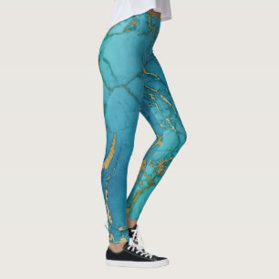 Legging Pedra Metálica Dourada de Mármore Azul Turquesa