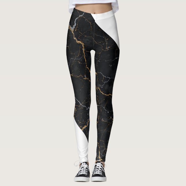 Legging Pedra Negra com Vias Douradas e Prateadas (Frente)
