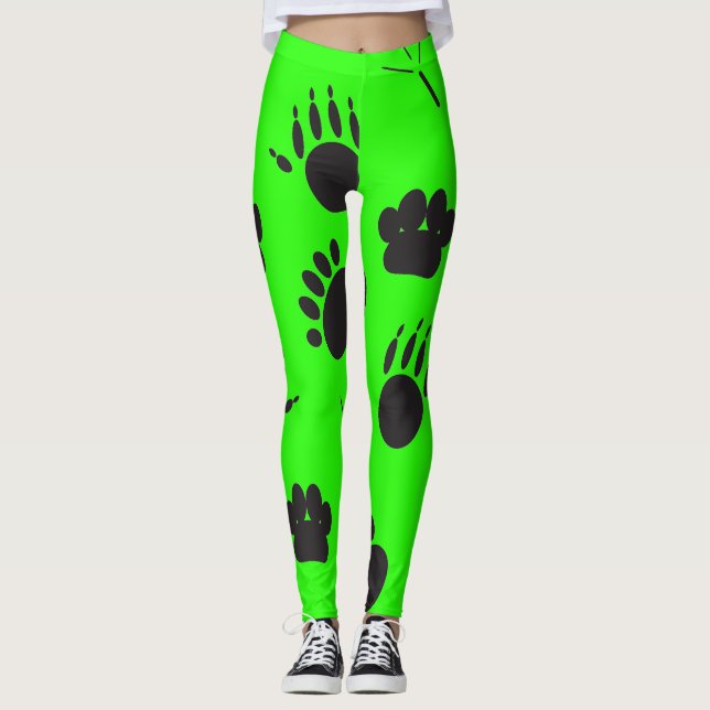 Legging Pegada dos animais e aves, fundo verde (Frente)