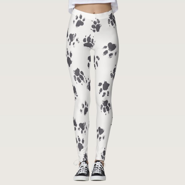 Legging Pegadas De Pata: Cachorro Monocromo Sem Costura. (Frente)