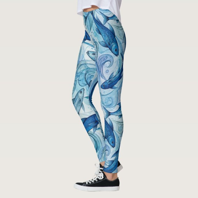 Legging Peixe Azul Místico Fluindo Harmonia (Esquerda)