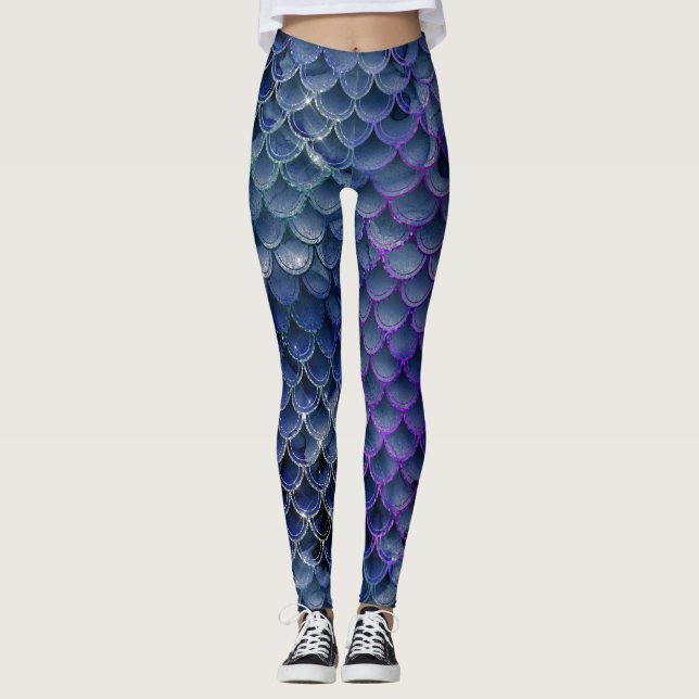Legging Peixe azul-quico com brilho legal como a sereia (Frente)