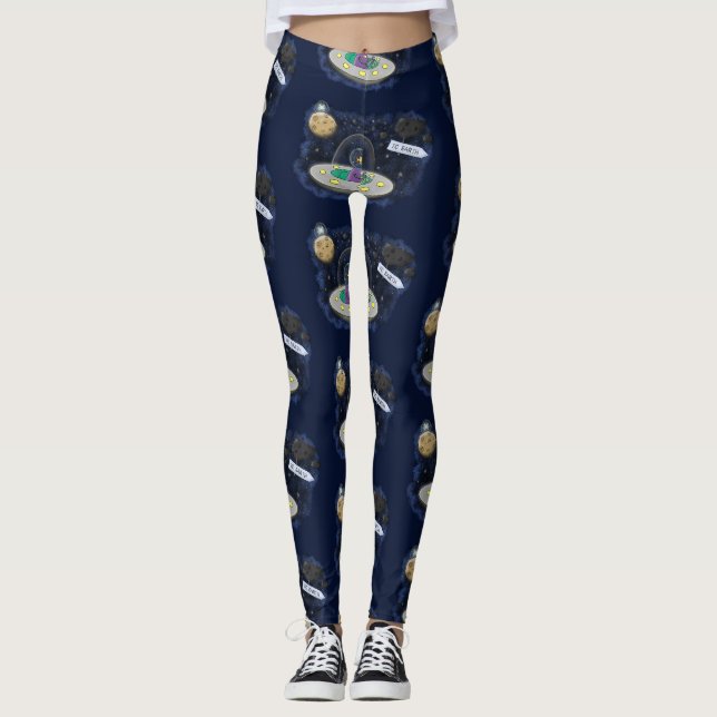 Legging Peixe feliz bonito com ilustração de desenho espac (Frente)