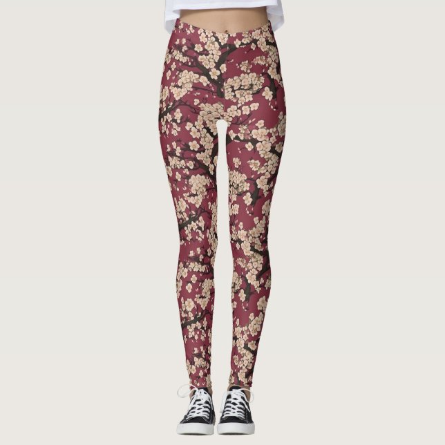 Legging Peixe Koi Japonês Padrão Sakura (Frente)