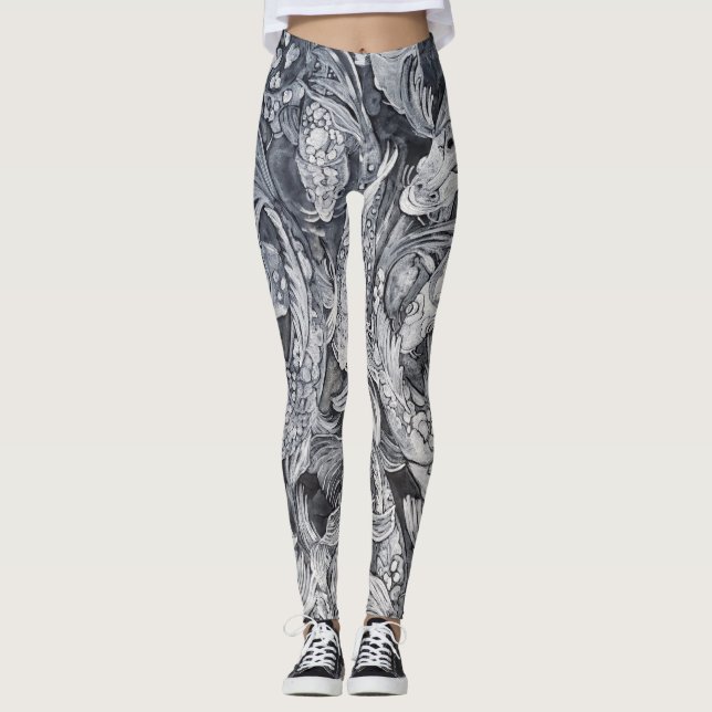 Legging Peixe-Koi Preto e Branco (Frente)