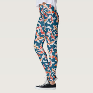 Legging Peixe-koi preto e laranja colorido