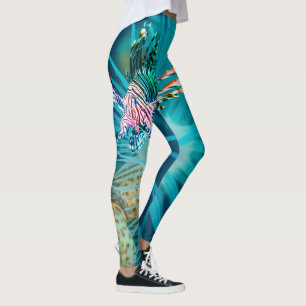 Legging Peixe-leão colorido com fundo de anêmona do mar