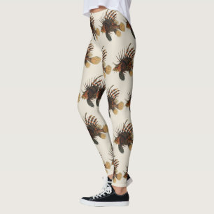 Legging Peixe-Leão, Vida Marinha Oceânica Animal Vintage