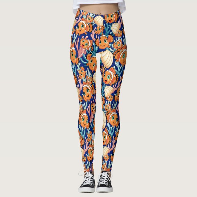 Legging Peixe palhaço Desenho animado Fofo Família Subaquá (Frente)