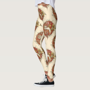 Legging Peixe Voador Japonês e Folhas de Bambu Arte Vintag