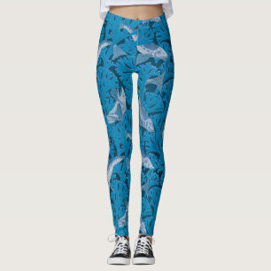 Legging Peixes Azuis Vintage e Algas Marinhas: Art Nouveau