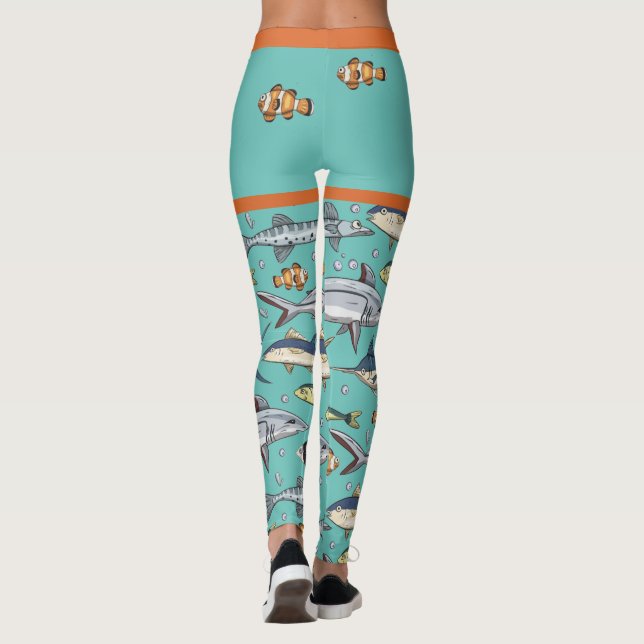 Legging Peixes Engraçados e Bonitos Nadando Aquário Mural  (Verso)