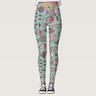 Legging Peixes engraçados: padrão sem costura desenhado à