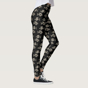 Legging Peixes Modernos Nadando Fundo Negro