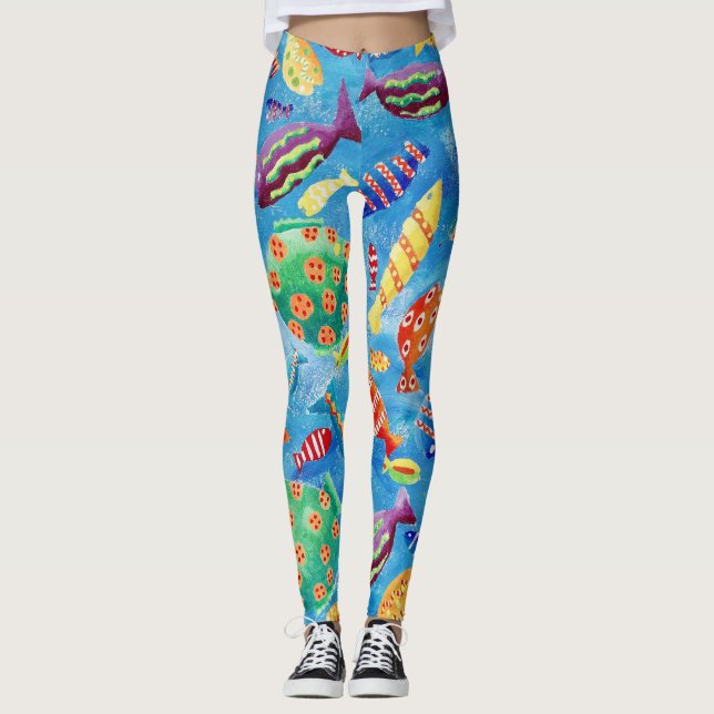 Legging Peixes Tropicais Elegantes Padrão Divertido (Frente)