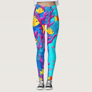 Legging Peixes Tropicais Sem Costura Padrão