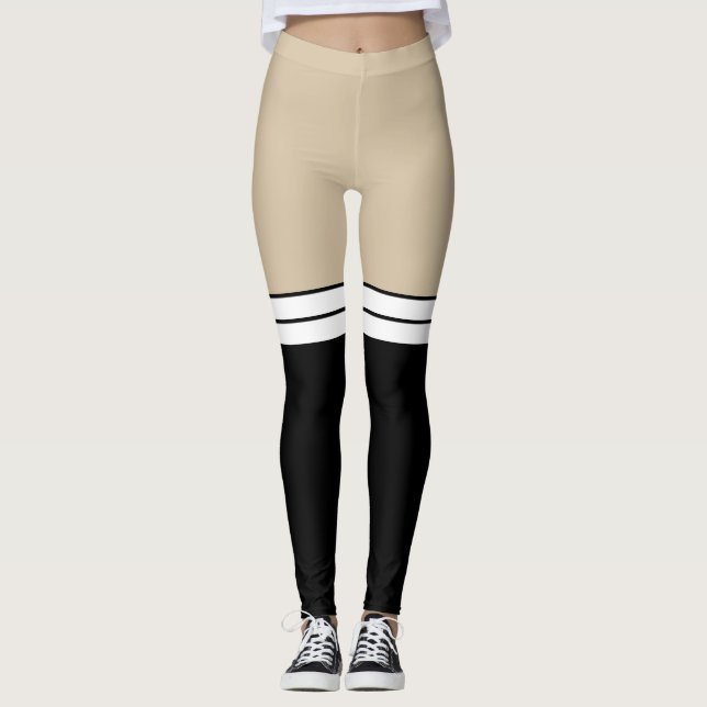 Legging Pele bege Tan Cor Pele Preta Joelho Branco Alto (Frente)