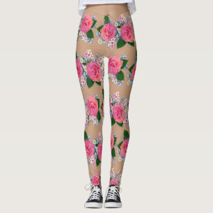 Legging Pele branca de Flor Rosa cor-de-rosa Elegante