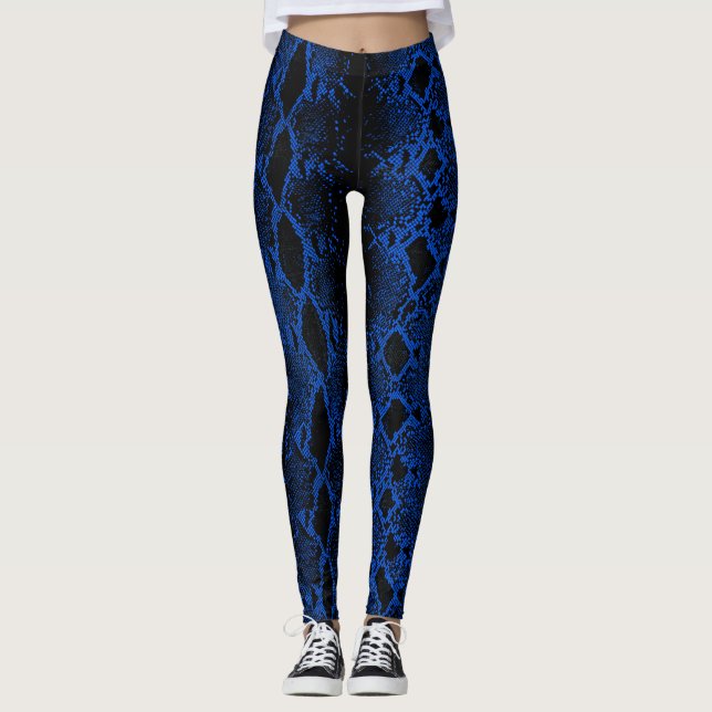 Legging Pele Cobra azul preta (Frente)