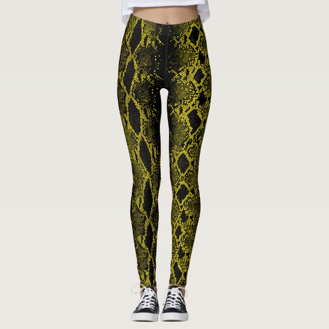 Legging Pele Cobra de cor amarela preta (Frente)
