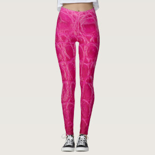 Legging Pele de crocodilo rosa, textura de couro