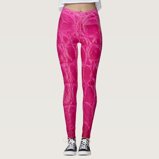 Legging Pele de crocodilo rosa, textura de couro (Frente)