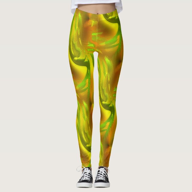 Legging Pele de laranja verde digital com textura grossa a (Frente)