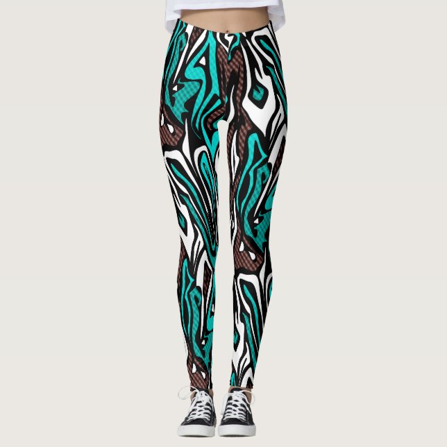 Legging Pele de zebra abstrato sem costura azul moderno b (Frente)