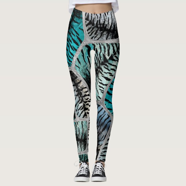 Legging Peles com pelo de esguicho azul-prateado (Frente)