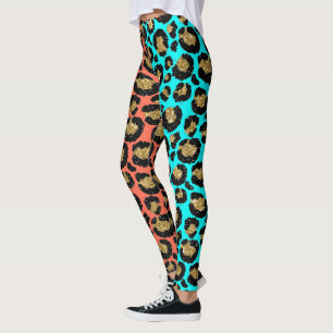 Legging Peles com pelo Leopardo dos anos 80 Rock Turquoise