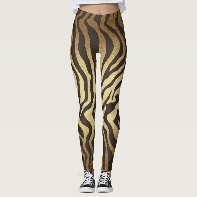 Legging Peles de Animais Estampa de Zebra Degradê Dourado (Frente)