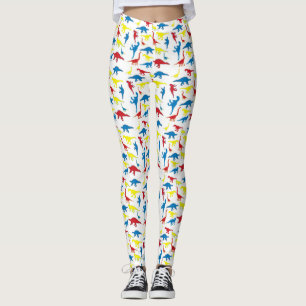 Legging Peles de dinossauros com padrão azul vermelho