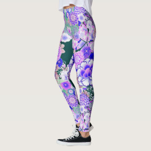 Legging PÊMICA BRANCA AZUL, FLORES Japoneses Rosas