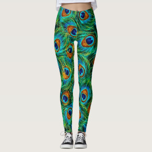 Legging Pena de caneleiras do pavão
