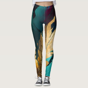 Legging Pena Dourada – Elegância Abstrata Luxuosa
