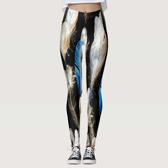 Legging Penas de Aquarela de Voo: Fundo sem costura (Frente)