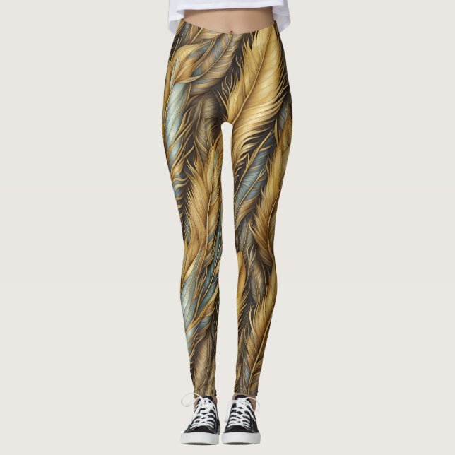 Legging Penas de Ouro de Arte Prateada (Frente)