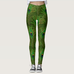 Legging Penas de Pavão Pavões Verde Dourado Brilho