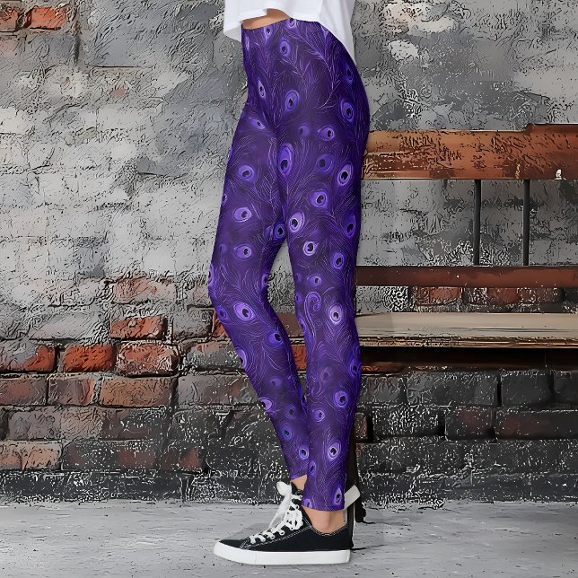 Legging Penas de Pavão-Púrpura (Purple Peacock Feather Leggings)
