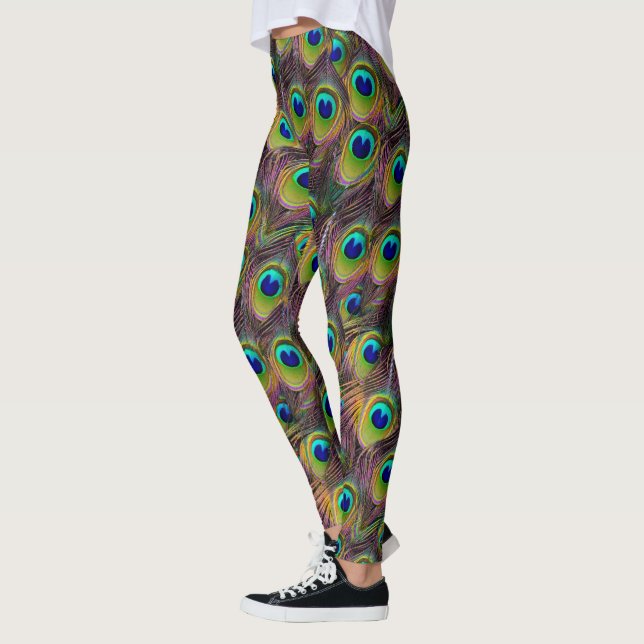 Legging Penas de Peacock Coloridas Azul e Verde (Esquerda)